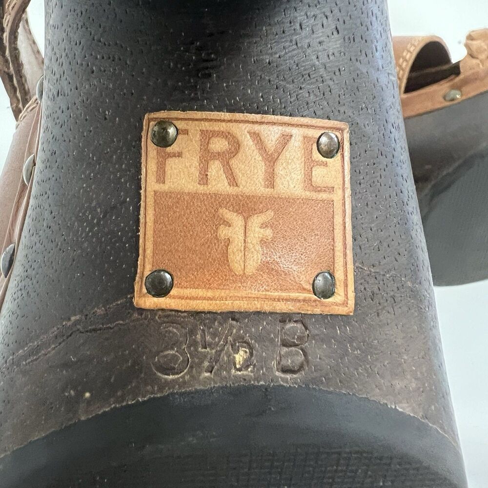 Frye Womens Size 8.5 Woven Leather Sandals Brown Wood Heel Boho Platform Clogs - Picture 8 of 8